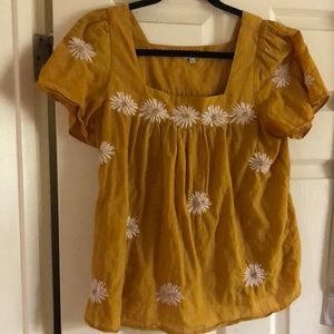 Madewell flowered mustard color blouse